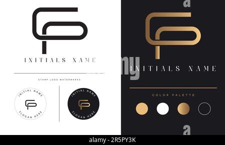 Luxuriöses CP- oder PC-Anfangsdesign mit Textzeichen und Buchstaben für Monogramme Stock Vektor