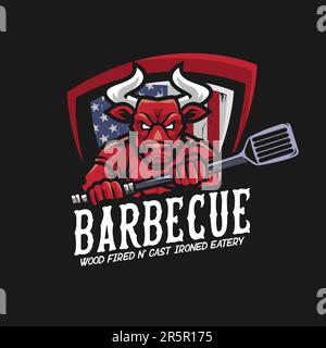 Barbecue-Logo mit Maskottchen-Cartoon Stock Vektor