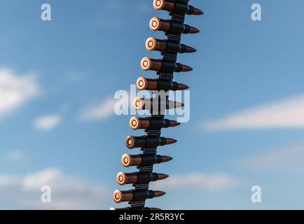 Klebeband mit Maschinengewehrmunition. Erschießungstraining des 128. Territorialen Verteidigungsbataillons der ukrainischen Streitkräfte in der Region Donezk. Stockfoto