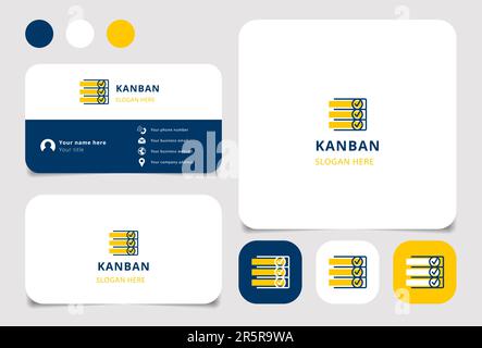 Kanban-Logo mit editierbarem Slogan. Branding-Buch und Visitenkartenvorlage. Stock Vektor