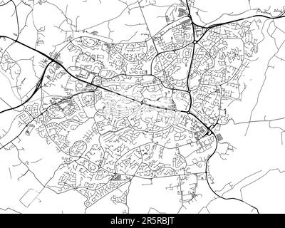 Straßenkarte der Stadt East Kilbride im Vereinigten Königreich auf weißem Hintergrund. Stockfoto