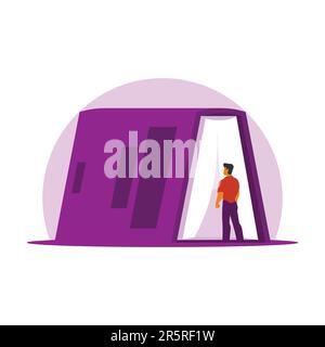 Ein Mann mit einer Tür in Form eines Hauses Stock Vektor
