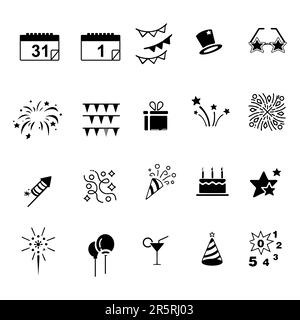 Frohes Neues Jahr Zeile für Symbole gesetzt. Mono vektor Symbole Stock Vektor