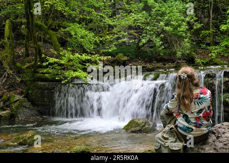 Frankreich, Jura, Menetrux en Joux, Herisson Wasserfälle Stockfoto