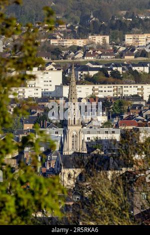 Frankreich, seine-Maritime, Elbeuf-sur-seine, als französische Städte und Länder der Kunst und Geschichte ausgewiesen, erhöhter Blick auf die Immaculée-Conception Kirche Stockfoto