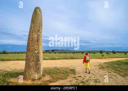 Portugal, Region Alentejo, Umgebung von Monsaraz, Menhir von Outeiro aus der Halkoklithik oder Kupferzeit Stockfoto