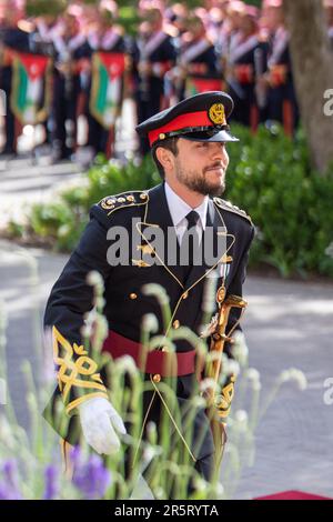 Amman, Jordanien. 01. Juni 2023. Jordaniens Kronprinz Al Hussein bin Abdullah II. Trifft am 1. Juni 2023 im Zahran-Palast in Amman, Jordanien, ein. Foto: Balkis Press/ABACAPRESS.COM Kredit: Abaca Press/Alamy Live News Stockfoto