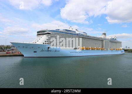 Anthem of the Seas, ein Royal Caribbean Cruise Ship, das im Southampton Port, England, Großbritannien, vor Anker liegt Stockfoto