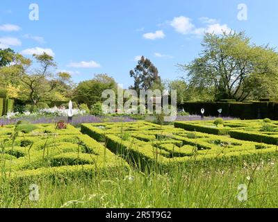 Stowmarket, Suffolk - 4. Juni 2023 : Helmingham Hall, Art and Gardens an einem heißen Sommernachmittag. Heimat der Tollemache-Familie. Kräutergarten. Stockfoto