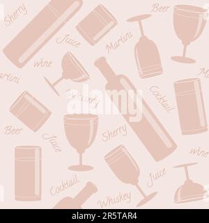 Nahtloses Muster mit Brille, Flaschen und Text Stock Vektor