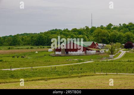 Ländliche Landszene eines Bauernhofs im Amish Country in Ohio, USA. Stockfoto