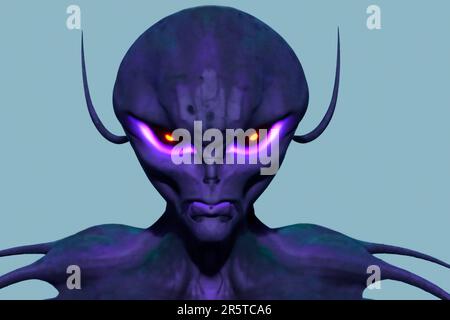 Außerirdischer. Außerirdischer Charakter und UFO-Besucher und außerirdisches humanoides Wesen gesichtet Konzept als Symbol für die Suche nach intelligentem Leben als 3D Stockfoto