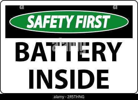 Safety First Sign Batterie Innen Auf Weißem Hintergrund Stock Vektor