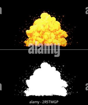 Eine dramatische Szene eines dunklen Nachthimmels, gefüllt mit weißen und gelben weich-weichen Wolken in verschiedenen Formen und Größen Stockfoto