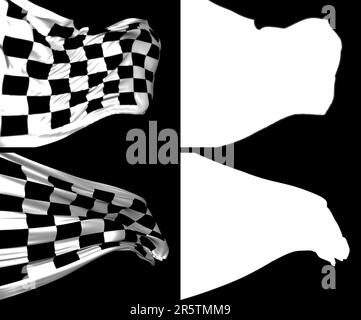 Zwei identische Nahaufnahmen mit einer weißen und schwarzen karierten Flagge und einem verschwommenen Hintergrund Stockfoto