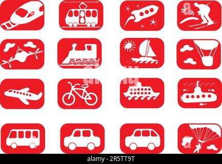 Rote und weiße Transport-Icon-Set (20) Stock Vektor