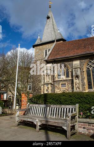 Blick auf die Allerheiligen-Kirche in der schönen Stadt Maldon in Essex, Großbritannien. Stockfoto