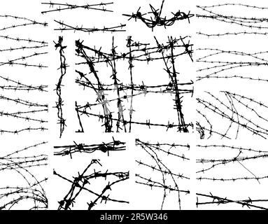 Auswahl bearbeitbarer Vektorkonturen von Stacheldraht Stock Vektor