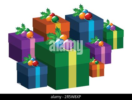 Weihnachtsgeschenke isoliert auf weißem Hintergrund Stock Vektor