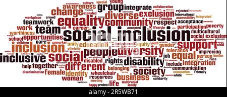 Social Inclusion – Word Cloud-Konzept. Collage aus Worten über soziale Eingliederung. Vektordarstellung Stock Vektor