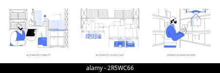 Automatisierte Fahrzeuge im Lager abstrakte Konzeptvektordarstellungen. Stock Vektor