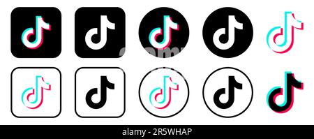 Set mit Tik Tok Symbolen. Logos für soziale Medien. Flacher Kunststil. Design kann für Web- und mobile Apps verwendet werden. Vektordarstellung Stock Vektor