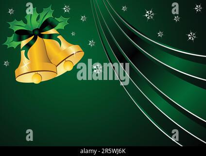 Weihnachtsglocken verziert mit Heilige und Band auf grünem Hintergrund Stock Vektor