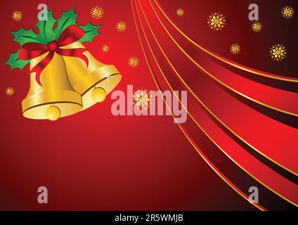 Weihnachtsglocken verziert mit Heilige und Band auf rotem Hintergrund Stock Vektor