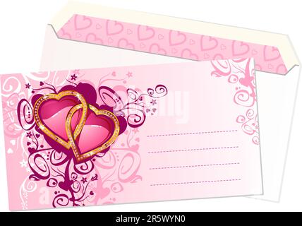 valentines Postkarten- und Umschlag-/Vektorschichten sind voneinander getrennt Stock Vektor