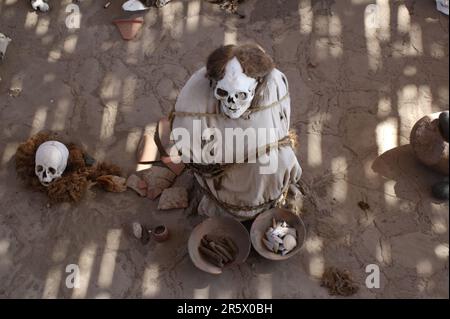 Die peruanischen Mumien aus Chauchilla, in der Nähe von Nazca, Peru. Stockfoto