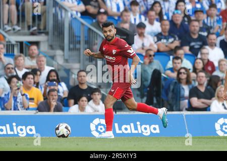 San Sebastian, Spanien. 4. Juni 2023. Jesus Corona (Sevilla) Fußball : spanisches Spiel "La Liga Santander" zwischen dem Real Sociedad 2-1 Sevilla FC in der reale Arena in San Sebastian, Spanien . Kredit: Mutsu Kawamori/AFLO/Alamy Live News Stockfoto