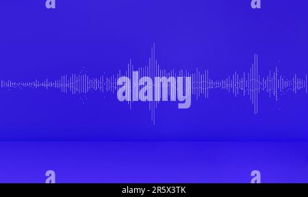 Schallwelle auf blaulila Studiohintergrund. Podcast, Live, Streaming, Inhalte für YouTuber. 3D-Rendering. Stockfoto
