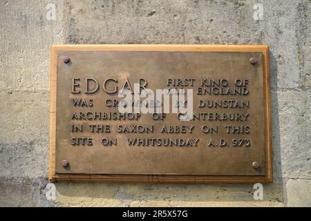 Historische Gedenktafel zum Gedenken an Edgar First King of All England Bath Somerset Stockfoto