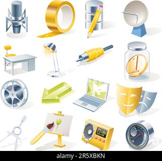 Set aus farbenfrohen und hellen Symbolen Stock Vektor