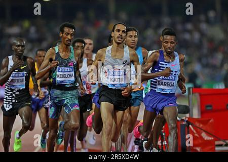 Selemon Barega (ETH) und Mohamed Katir (ESP) führen die 5.000 Meter während der Goldenen Gala Pietro Mennea am Freitag, den 2. Juni 2023 in Florenz, Italien. (Jiro Mochizuki/Bild des Sports) Stockfoto