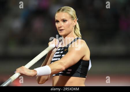 Katie Moon (USA) gewinnt das Stabgewölbe der Frauen mit 15-5 1/2 (4,71 m) während der Goldenen Gala Pietro Mennea am Freitag, den 2. Juni 2023 in Florenz, Italien. (Jiro Mochizuki/Bild des Sports) Stockfoto