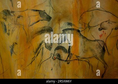 Höhlenmalerei, Nachbildung der Chauvet-Höhle in Südfrankreich, Bayerischer Wald-Nationalpark, Ludwigsthal, Bayern, Deutschland Stockfoto