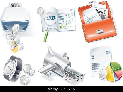 Detaillierte geschäftsbezogene Symbolgruppe Stock Vektor