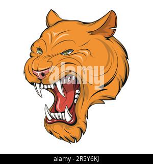 Puma. Vektordarstellung eines Pumas. Brüllender amerikanischer Berglöwe, wilder Katzenkopf. Sportmannschaft puma Maskottchen, Berglöwe Tier Stock Vektor