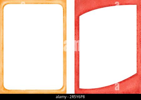 Set aus glänzendem, goldfarbenem Vintage und dunkelrotem Rahmen isoliert. Luxuriöse, realistische, von Hand gezeichnete Rechteckrandzeichnung. Abbildung der Vorlage Aquarell Stockfoto