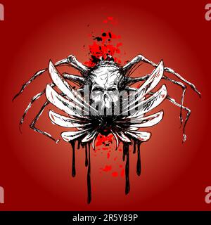 vektorskizze - Schädel mit Flügeln und Blut Stock Vektor