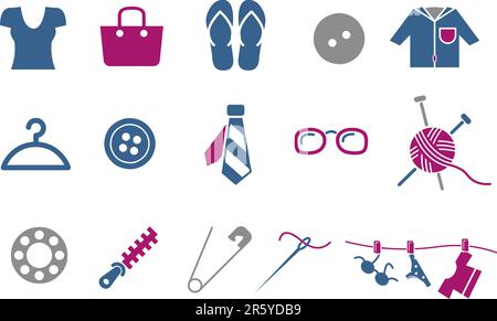 Vector Icons Pack – Blue-Fuchsia Serie, Bekleidungskollektion Stock Vektor