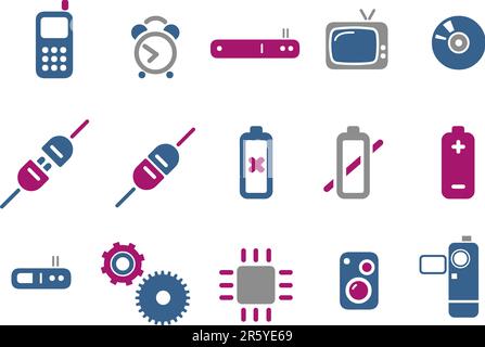 Vector Icons Pack - Blue-Fuchsia Serie, elektronische Sammlung Stock Vektor