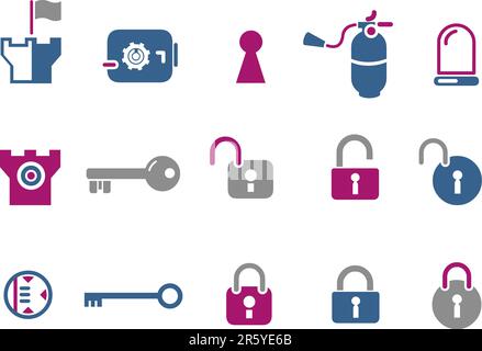 Vector Icons Pack - Blue-Fuchsia Serie, Sicherheitssammlung Stock Vektor