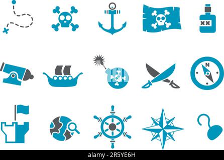 Vector Icons Pack - Blue Series, Piratensammlung Stock Vektor