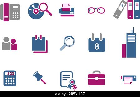 Vector Icons Pack - Blue-Fuchsia Serie, Bürokollektion Stock Vektor