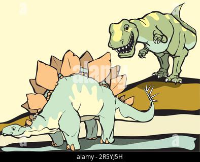 Lächelnd Tyrannosaurus Rex jagt den Stegosaurus. Stock Vektor