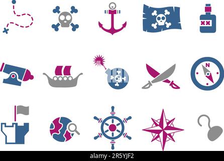 Vector Icons Pack - Blue-Fuchsia Serie, Piratensammlung Stock Vektor
