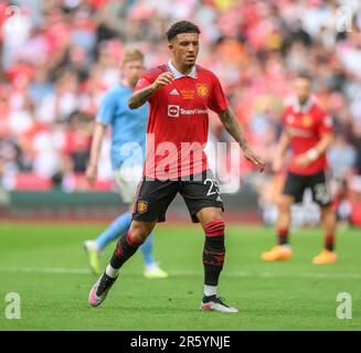 London, Großbritannien. 03. Juni 2023. 03. Juni 2023 – Manchester City/Manchester United – Emirates FA Cup Final – Wembley Stadium Manchester United's Jadon Sancho während des FA Cup Finales 2023. Bildkredit: Mark Pain/Alamy Live News Stockfoto