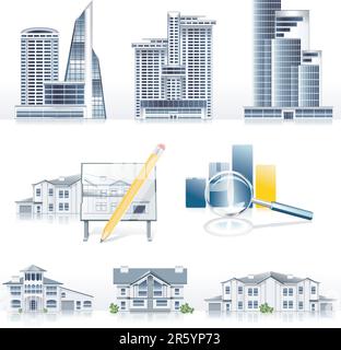 Gruppe von architekturbezogenen Symbolen Stock Vektor